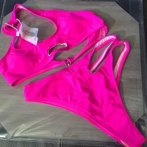 Solid Pink Cutout Bikini 2 Piece Set - Sz S